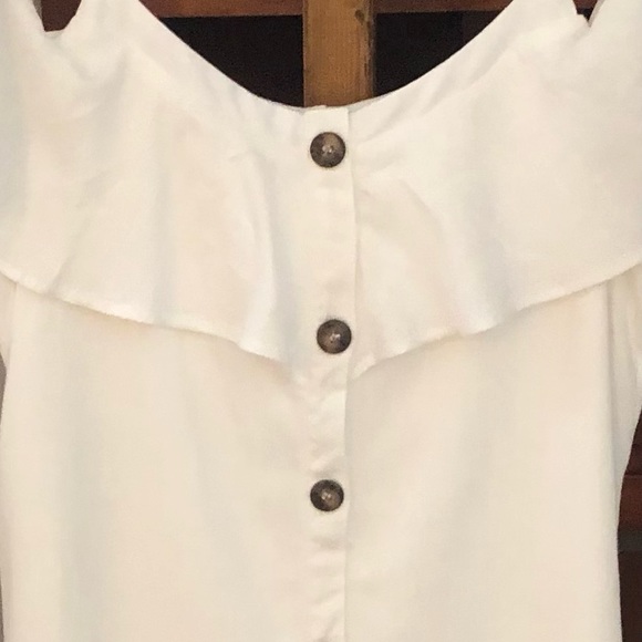 C label women’s sundress shift sleeveless button up lined front ruffle white L - Picture 5 of 8